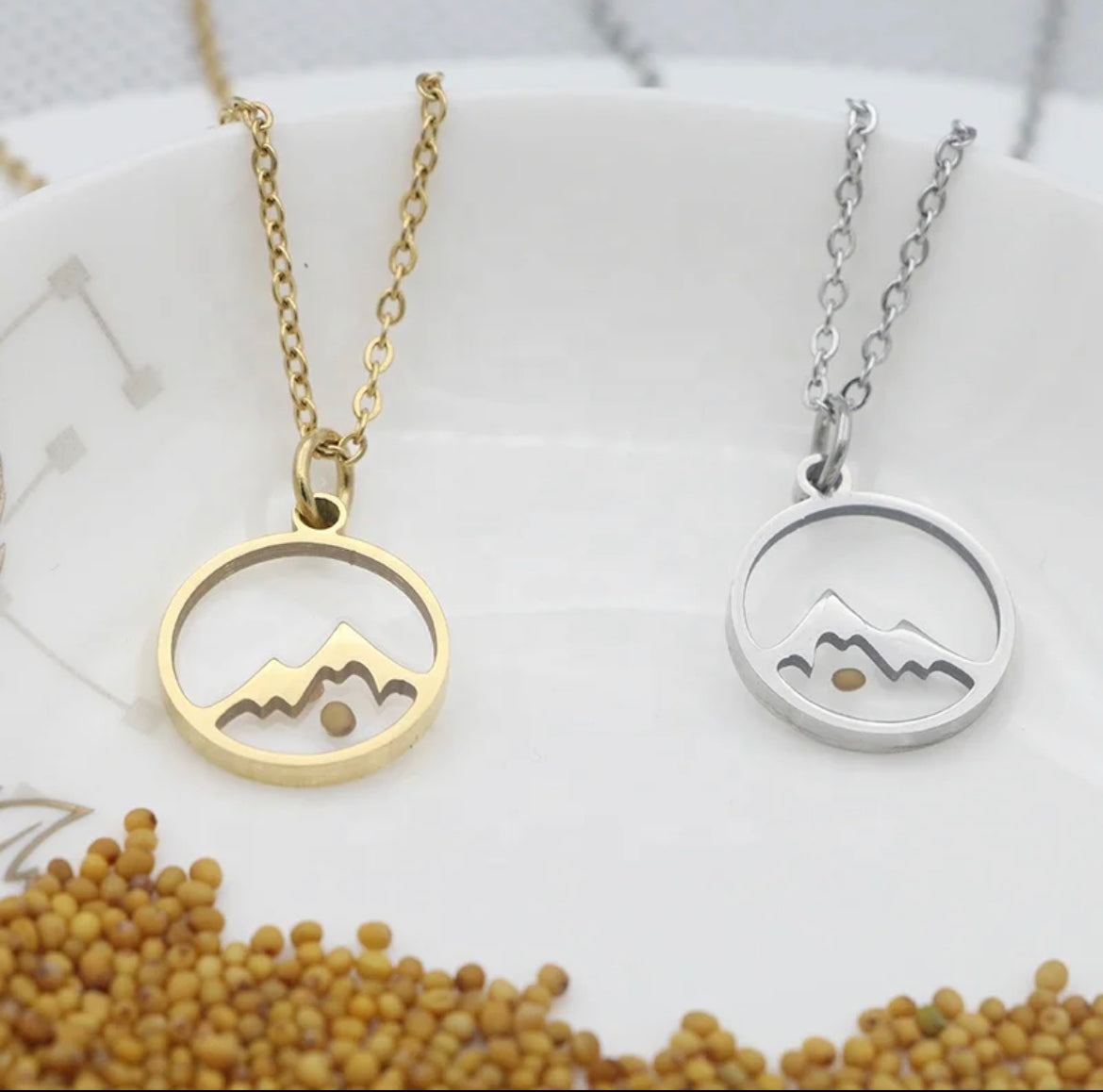 Faith can move mountains necklace stainless steel gold plated mustard seed inside